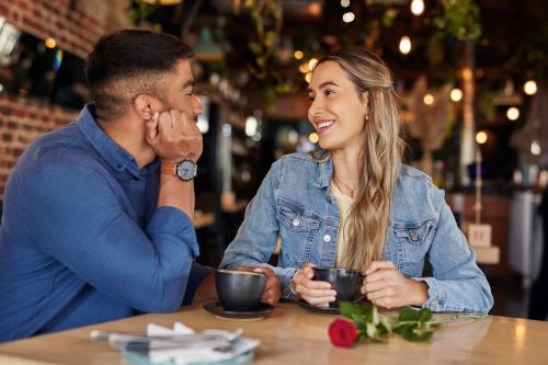 Divorced man and woman on a date, symbolizing moving forward after divorce. Concept for a family law blog on emotional readiness, healing, and confidence in dating after divorce.